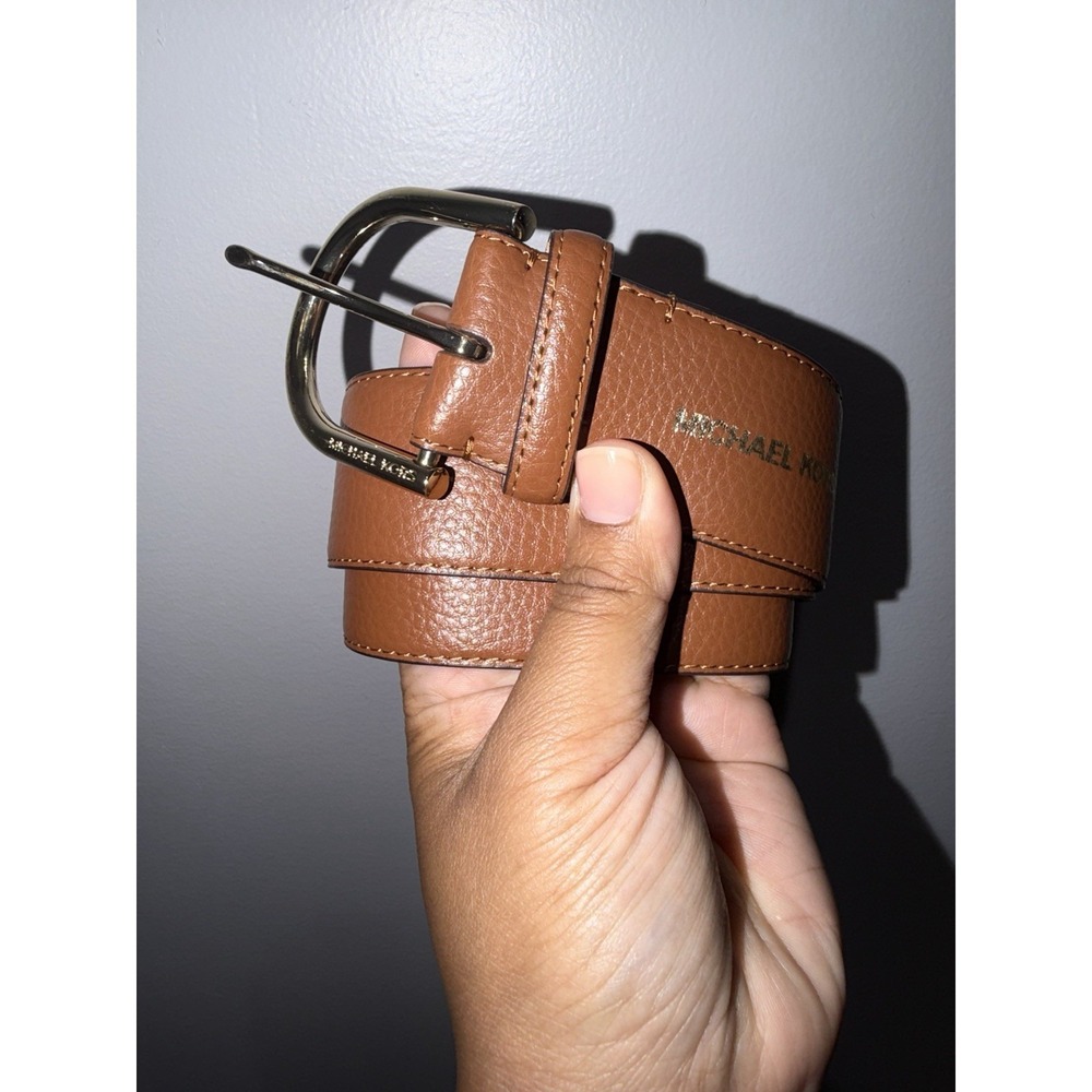 Michael Kors Women's Brown Leather MK Pebble Belt‎ Size XL 45"